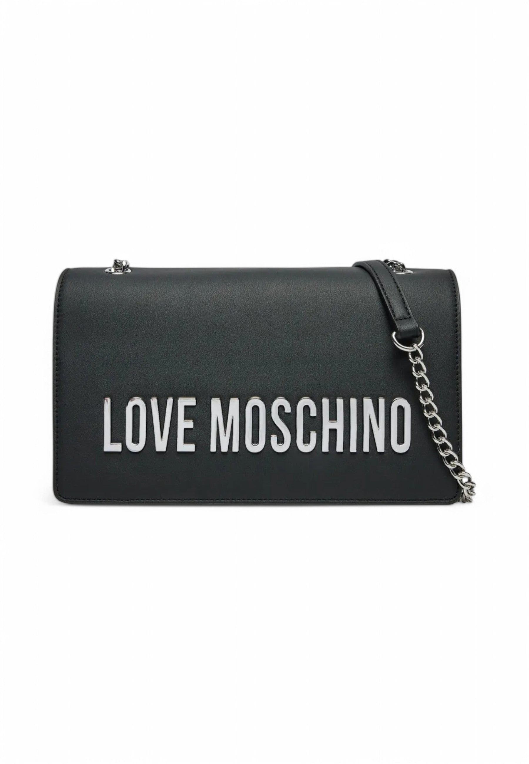 Scopri LOVE MOSCHINO Borsa a spalla Donna Nero Logo Argento