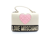 LOVE MOSCHINO Borsa Tracolla Cuore Logo Avorio Nero Rosa JC4023PP1ELD111A - Sandrini Calzature e Abbigliamento