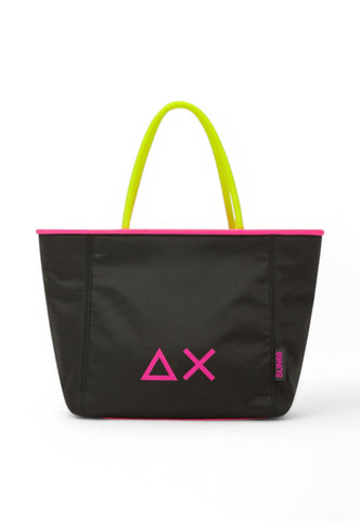 SUN68 Borsa Tote Tessuto Manico Corda Nero Fuxia Giallo Z35254-11