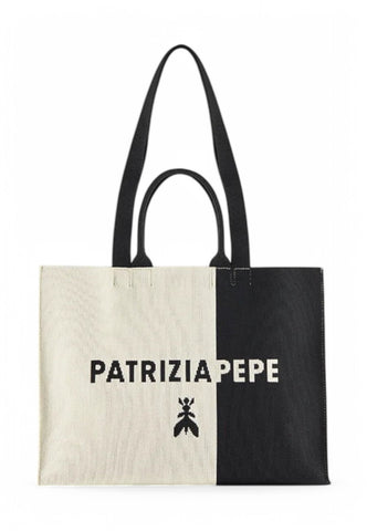PATRIZIA PEPE Borsa Shopper Donna Bianco Nero 2B0122K264-PE25-F292