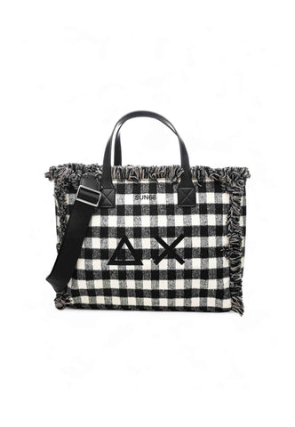 SUN68 Borsa A Mano Donna Nero Bianco Frange X45213-AI26-11