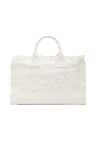 SUN68 Borsa Shopper Bianco Frange W36208-PE26-31