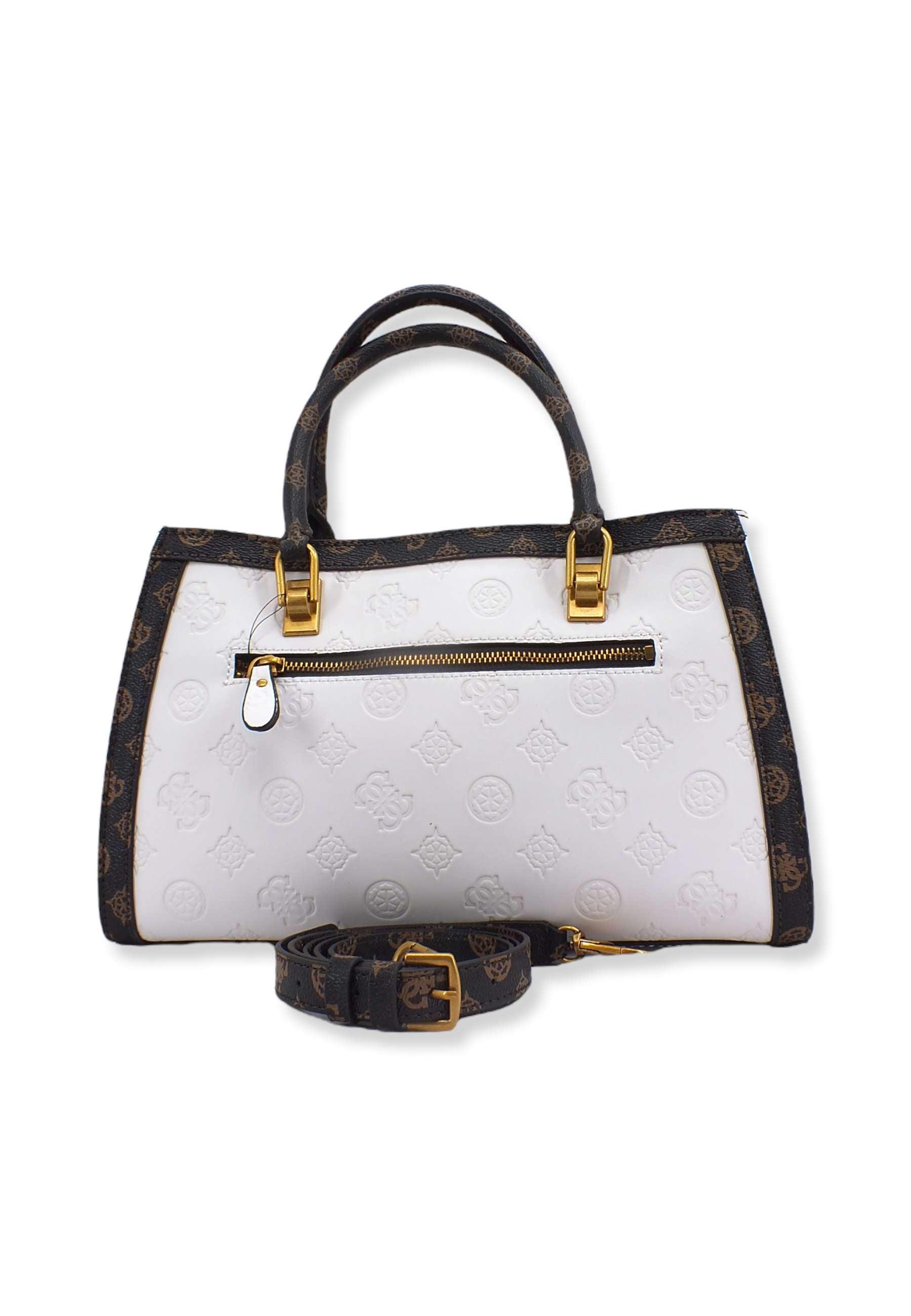 GUESS Abey Satchel Girlfriend Borsa Tracolla Donna White Logo Multi PB855806 - Sandrini Calzature e Abbigliamento