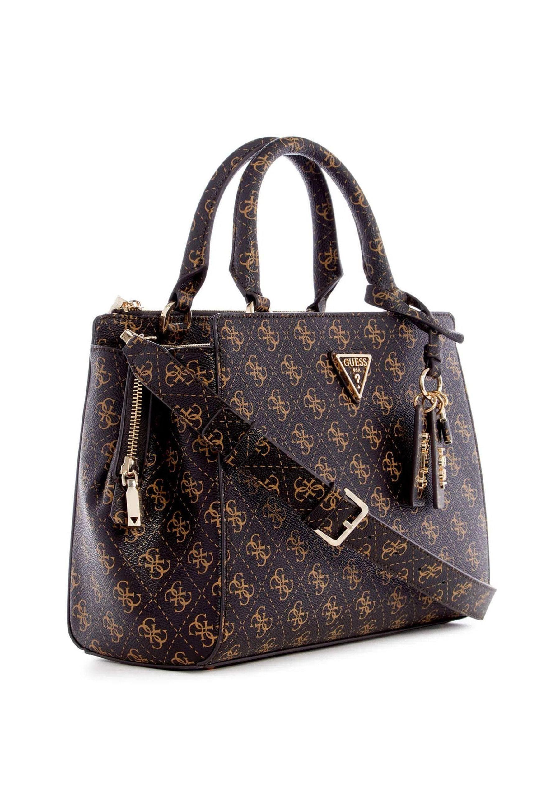 GUESS Eco Elements Borsa Girlfriend Satchel Brown Logo ESG876706 - Sandrini Calzature e Abbigliamento