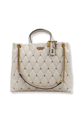 GUESS Tirana Shopper Borchie Borsa Tracolla Donna Bianco Ivory QS855324 - Sandrini Calzature e Abbigliamento