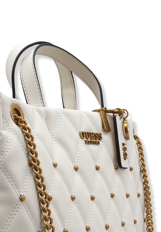 GUESS Tirana Shopper Borchie Borsa Tracolla Donna Bianco Ivory QS855324 - Sandrini Calzature e Abbigliamento