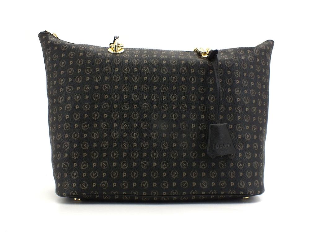 POLLINI Borsa Tote Zip Loghi Printed Nero TE8410PP02Q1100A - Sandrini Calzature e Abbigliamento